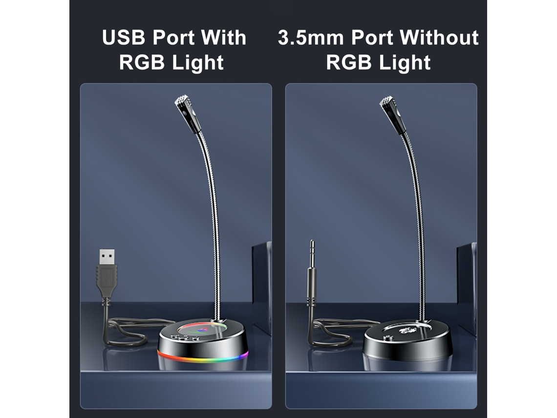 Microfone De Mesa Usb Sada Mk08 Plug Play Omnidirecional Com Luz Rgb Para Gravação E Jogos