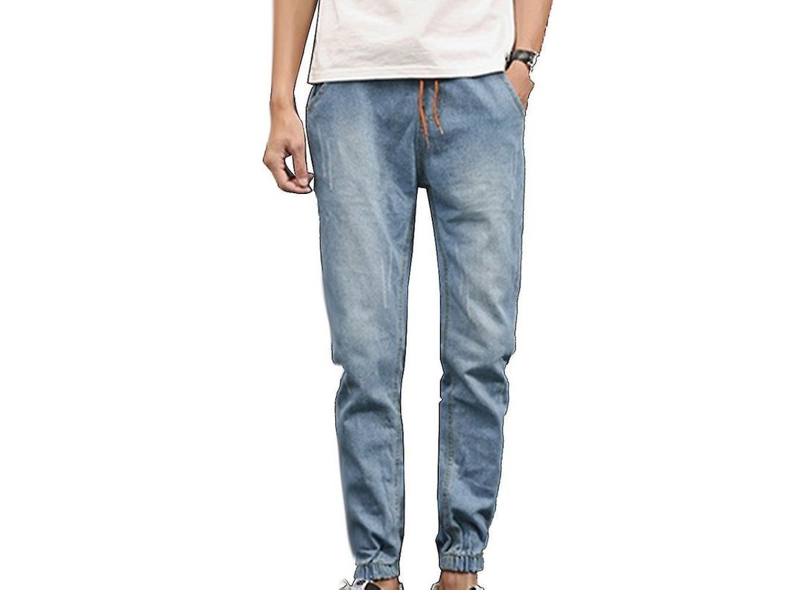 2026-pantalones Vaqueros Jogger Para Hombre Talla Grande Con Cintura Elástica Y Cordón Ajustable De Tela Estirable