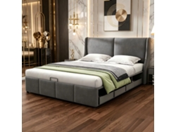 Cama Dupla Revestida Em Veludo 140x190cm Com Espaço De Armazenamento Hidráulico, Cama Acolchoada Com Gaveta E Cabeceira Macia
