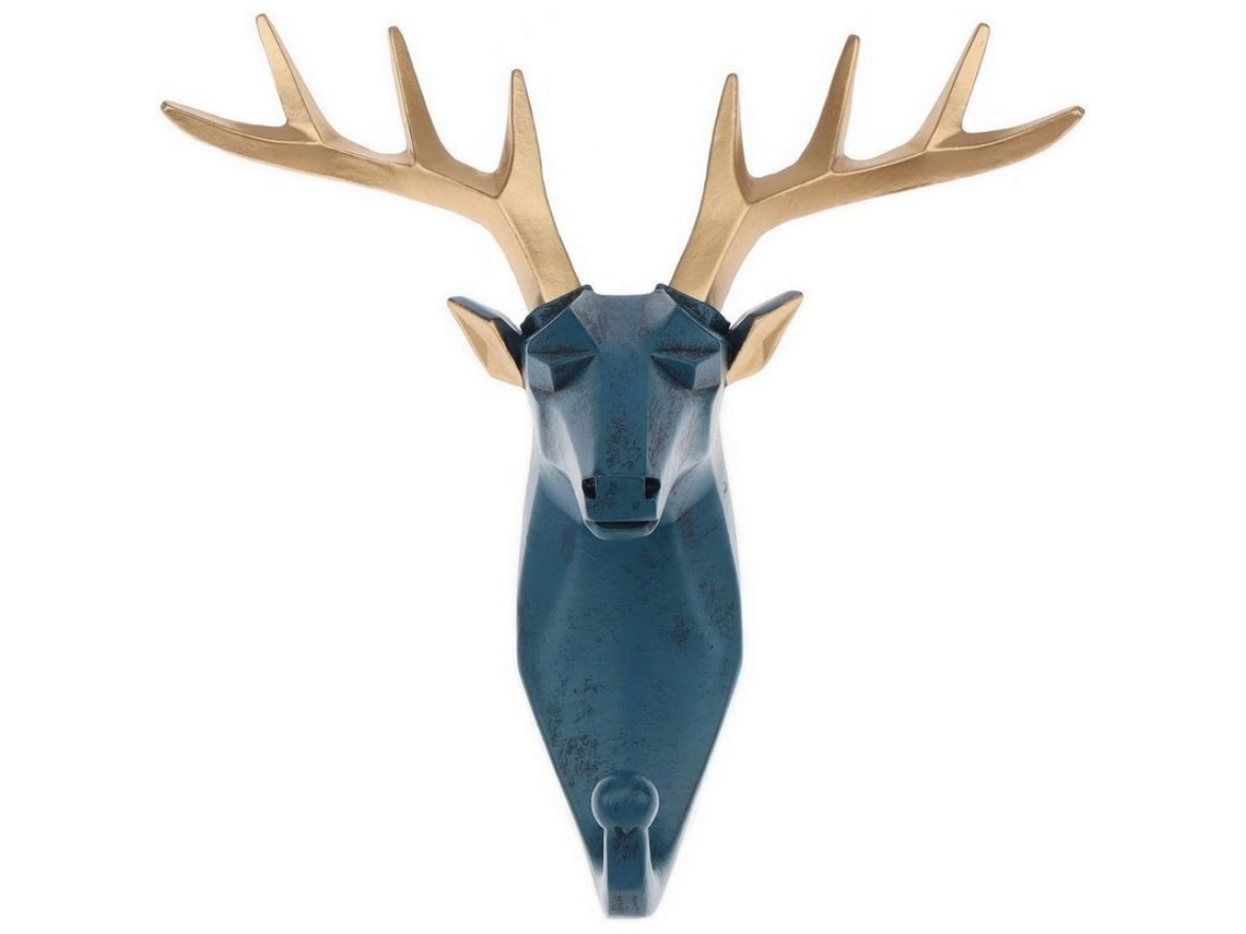 Gancho Decorativo De Pared Con Forma De Cabeza De Ciervo Azul, De Resina, Para Llaves, Joyas Y Bufandas.