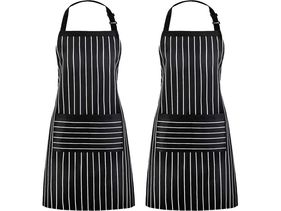 2026da-delantal De Rayas Ajustable Con 2 Bolsillos, Unisex Para Cocina Chef Pareja Barbacoa Pintura, Negro (2 Pack)
