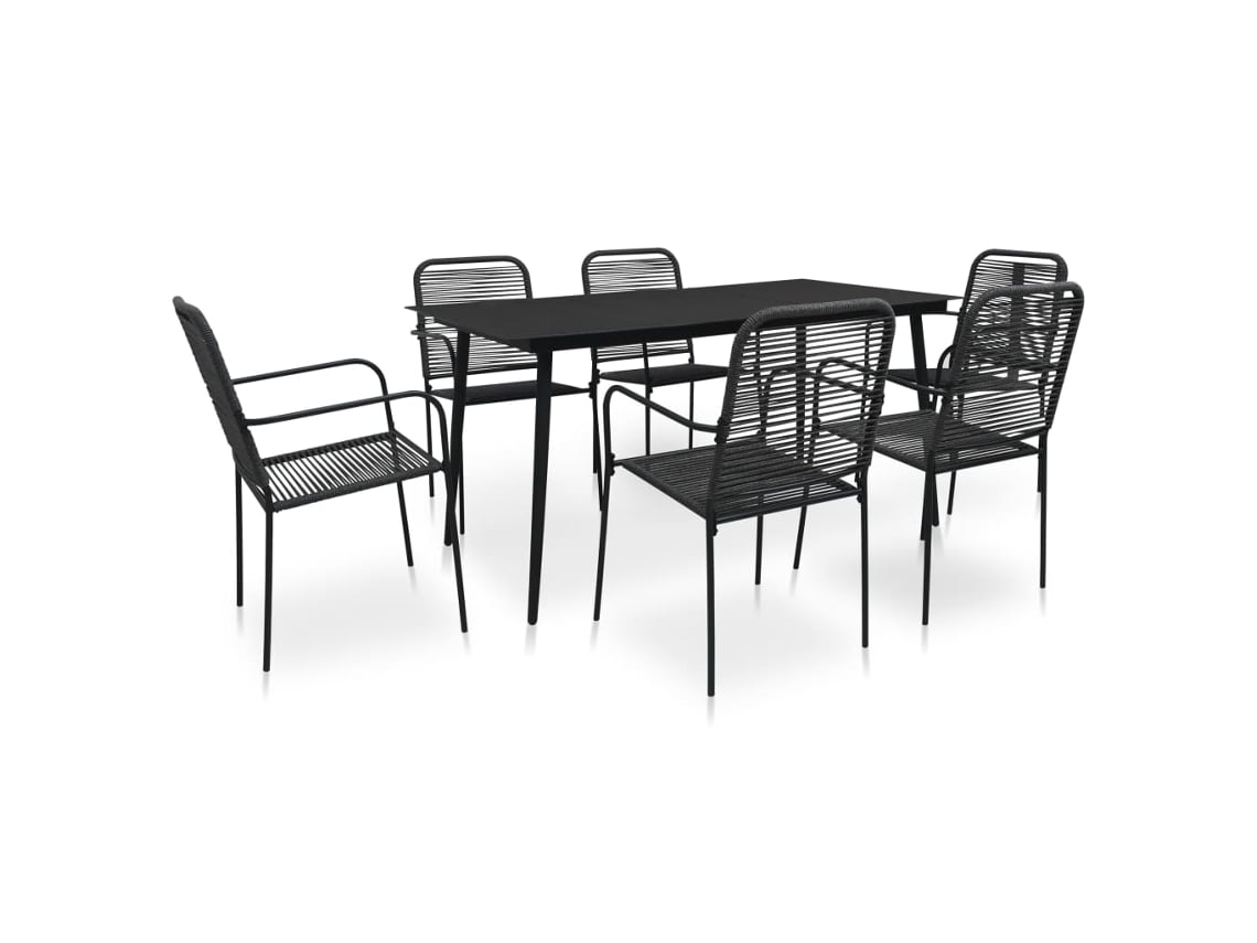 Juego de comedor de jardín de 7 piezas DKD Home Decor en acero negro y cuerda de algodón