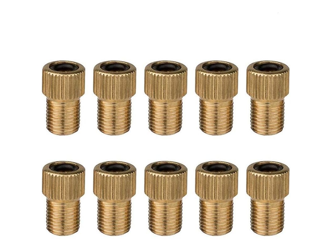 10 Adaptadores De Válvula Para Bicicleta - Presta Schrader - Acero Bronce Con Anillo De Sellado - Fácil De Usar