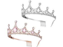 De 2 Coronas De Boda Para Niñas, Tiara De Reina En Aleación Y Diamantes De Imitación, Rosa Y