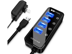 Concentrador Usb 3.0 De 4 Puertos Con 4 Puertos De Datos, 1 Puerto De Carga Inteligente, Interruptores Individuales Y Adaptador De 5 V/3 A (