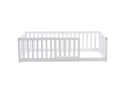 Cama infantil Mobrio de madera maciza con barrera de seguridad en color blanco (90 x 200 x 60)