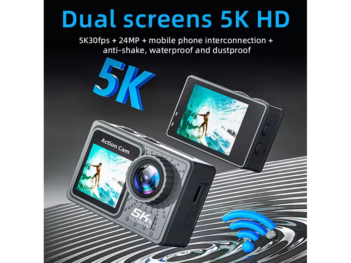 Mini cámara de acción Yoek 5k HD con transmisión Wi-Fi, resistente al agua, ideal para ciclismo al aire libre, pantalla táctil y tarjeta de memoria de 32 GB (Sfushos)