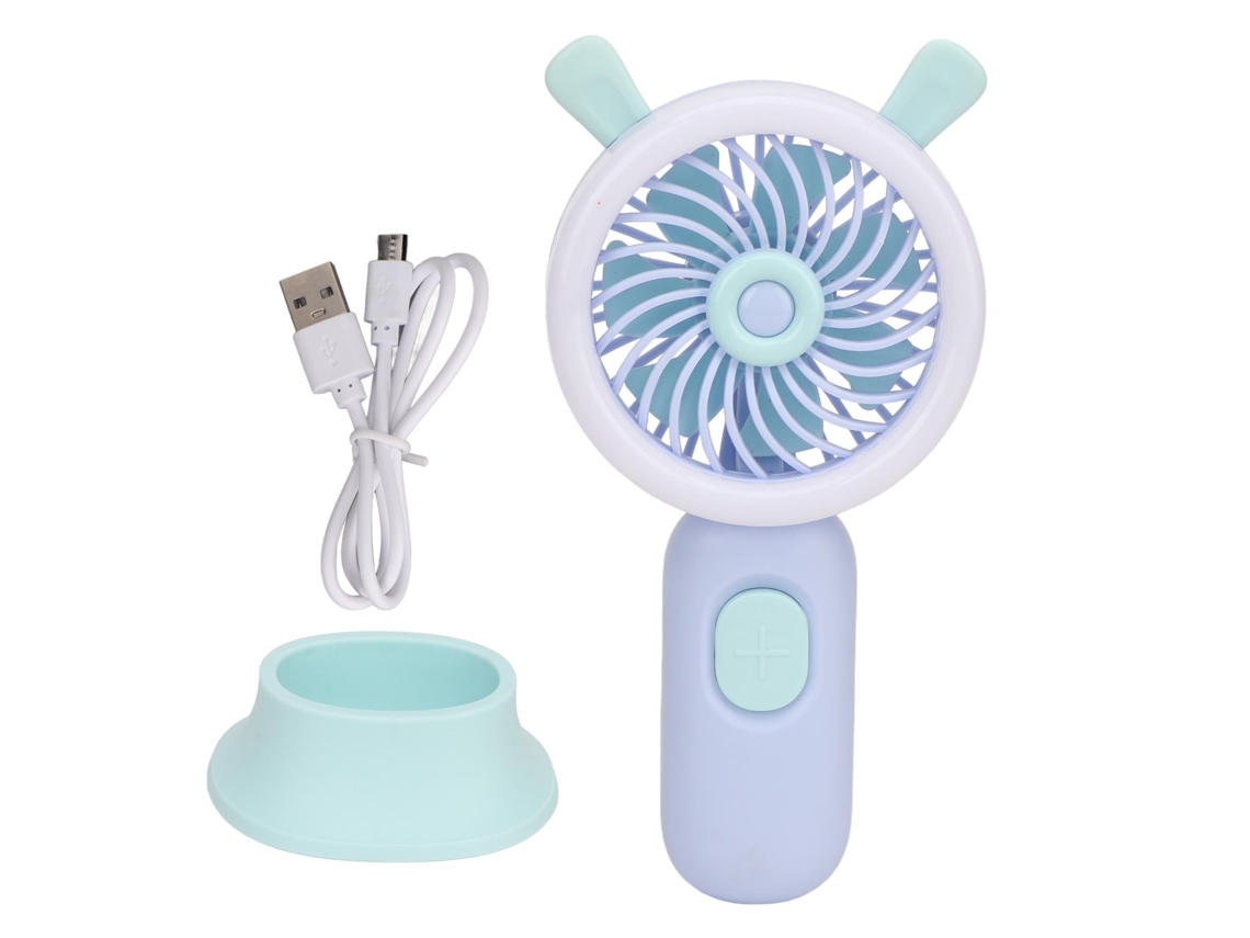 Ventilador Portátil Usb Recargable 3 Niveles Con Luz Antideslizante Para Exterior Azul