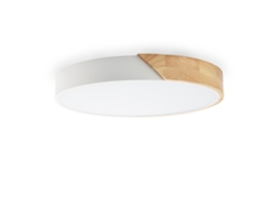 Lámpara de techo LED circular de Ø40 cm, 30 W, 3000 lm, metal blanco y madera, iluminación seleccionable Alpinaluz (3000 k, 4000 k, 6000 k)