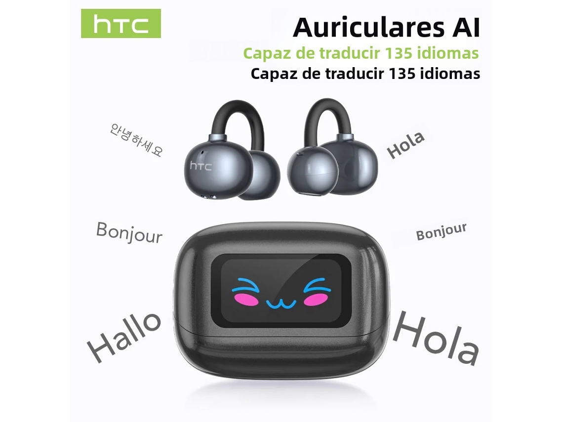 Auriculares Bluetooth con pantalla LCD, traductor de IA, ganchos para la oreja inalámbricos y cancelación de ruido. Mdug (negro)