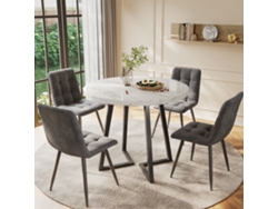 Conjunto De Mesa De Comedor Y Sillas Moderno (incluye 4 Sillas), De 80cm De Diámetro, Patas De Metal Negro.