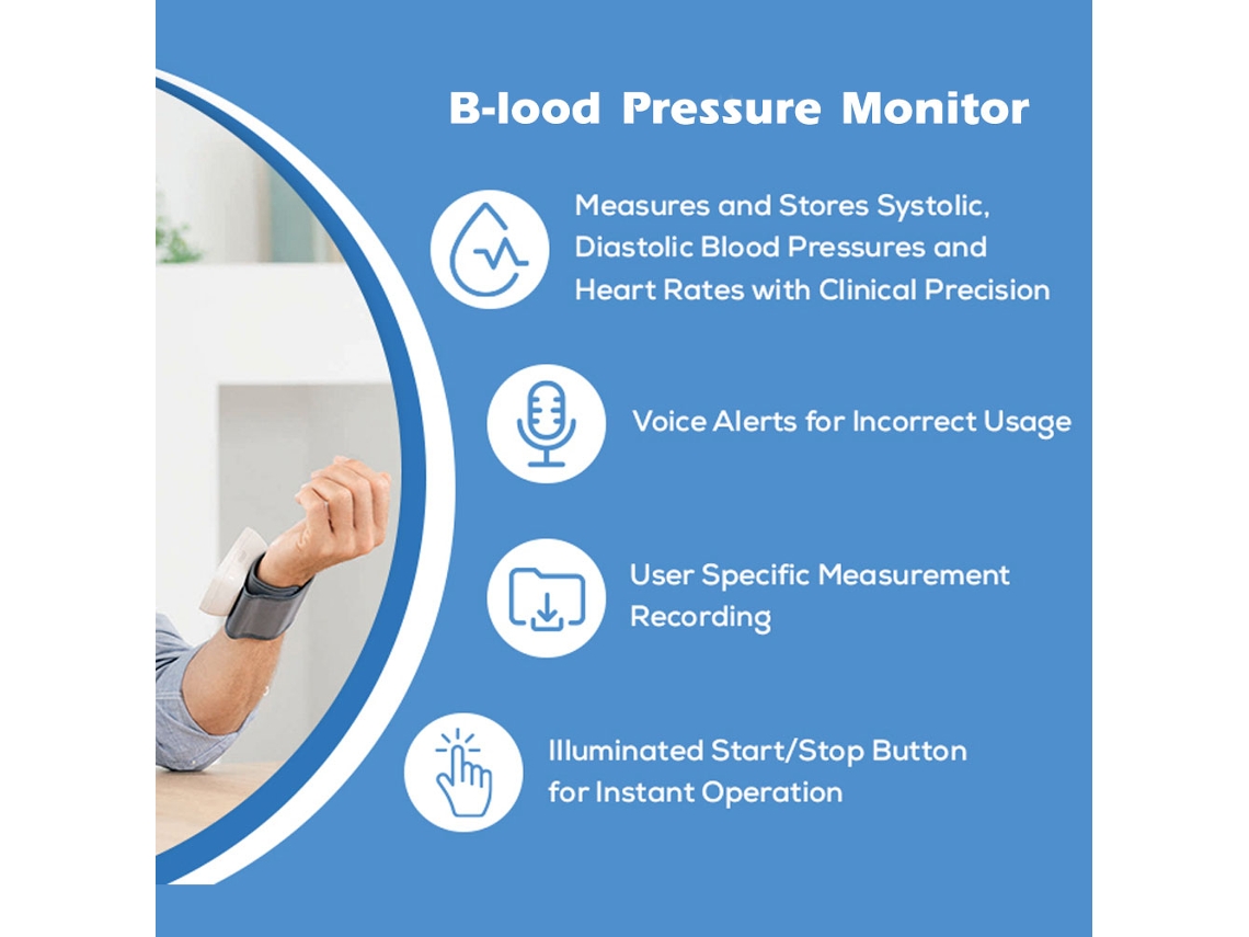 Pulsera Monitora Digital Automática Portátil De Presión Arterial Con Coordinación De Voz En Inglés, Funciona Con Pilas Aaa.