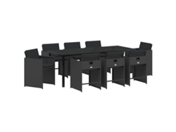 Juego de comedor de jardín de mimbre negro de 9 piezas EXCLUSIVO DE MAISON