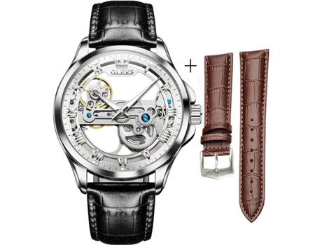 VEANXIN Reloj mecánico automático de oro rosa hueco impermeable para hombre(blanco)