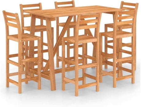 Conjunto 7 Mesa y sillas de bar para jardín VIDAXL madera maciza de acacia