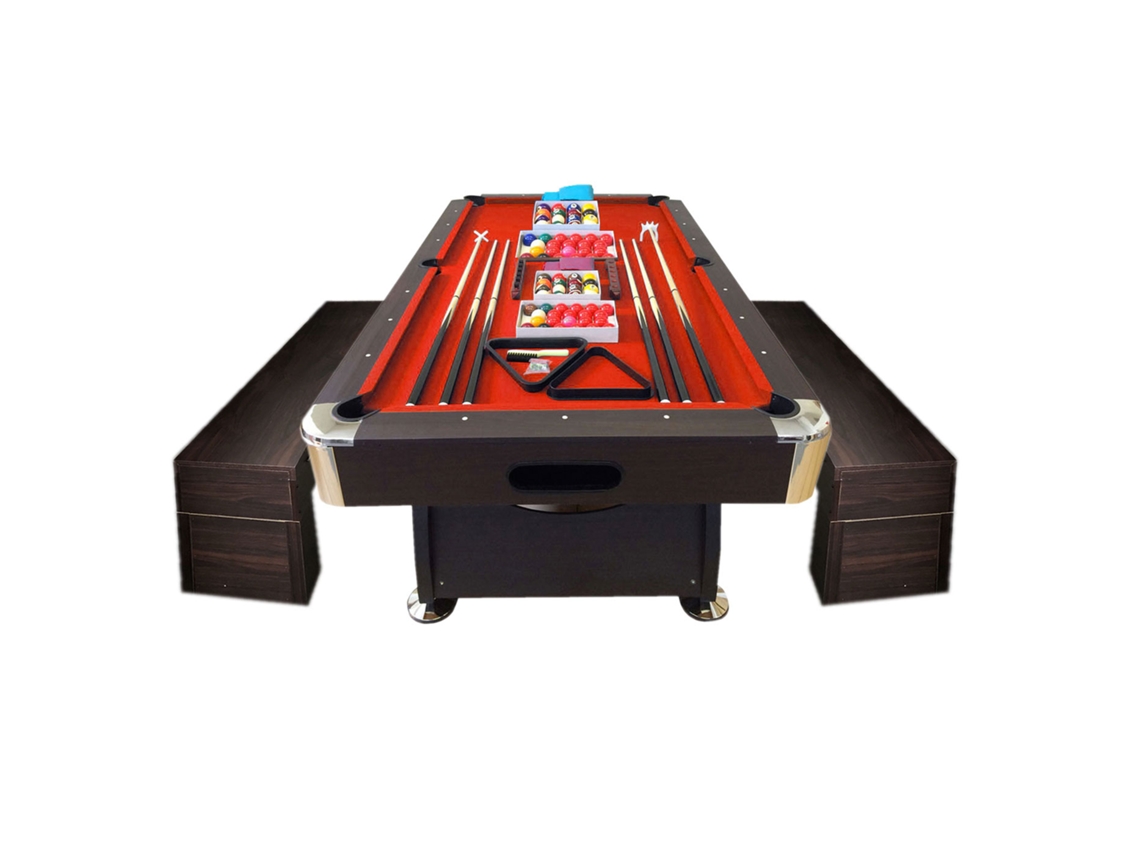 Mesa de Billar de 8 Pies con Banco de Almacenamiento – Viper Red