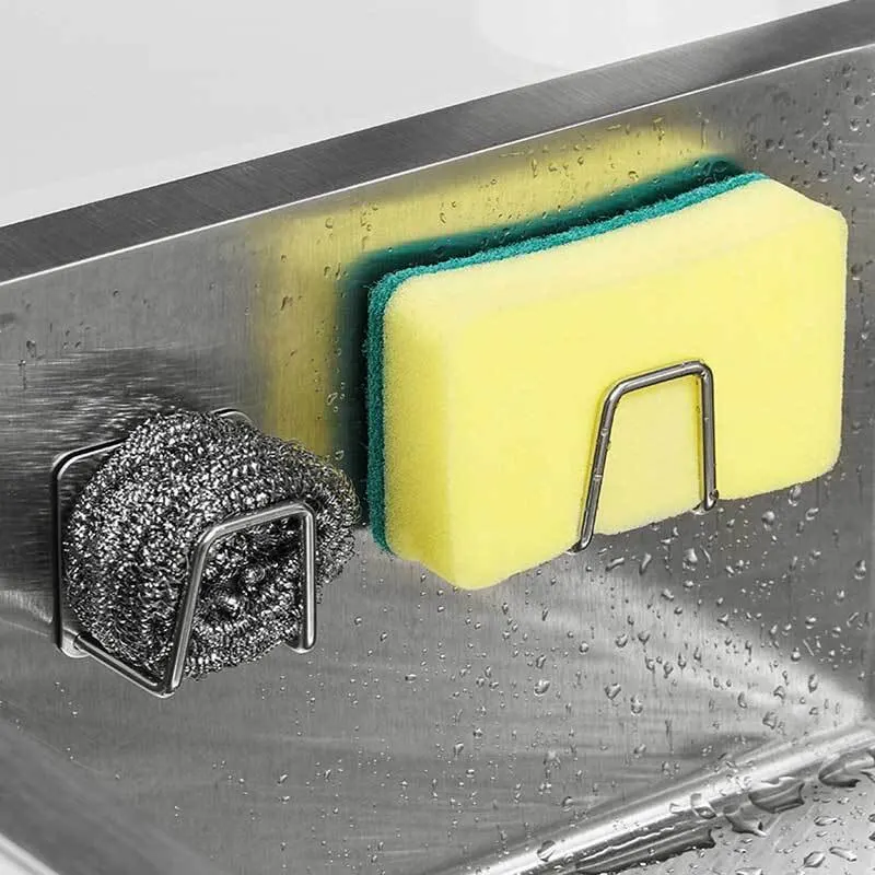 Soporte para esponjas de fregadero de cocina, 1 unidad, color plata, acero inoxidable, uso doméstico, con canal de agua, ideal para guardar paños de cocina.
