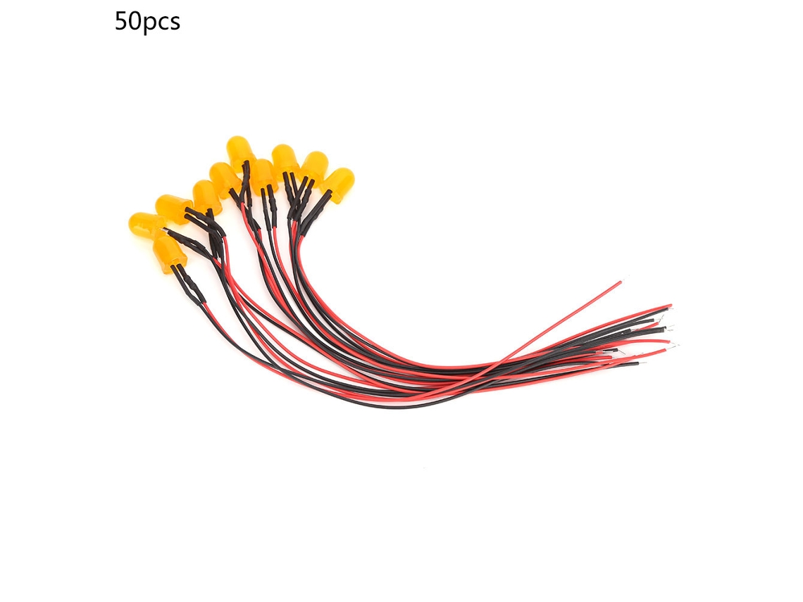 50 Pcs Lâmpadas Led Cromáticas 12v 0.06w 10mm Com Fio 20cm 26awg Acessório Industrial Laranja