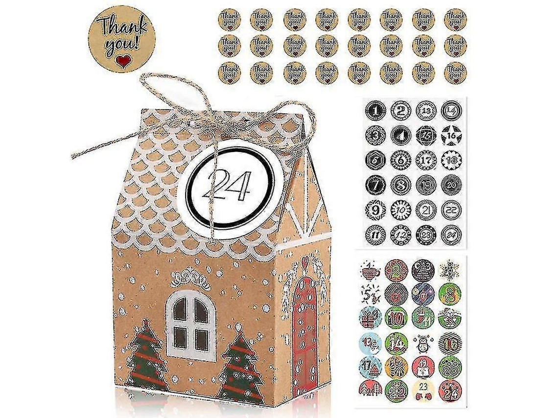 Juego de 24 cajas navideñas con forma de casa para dulces, con cordones. Hengjian