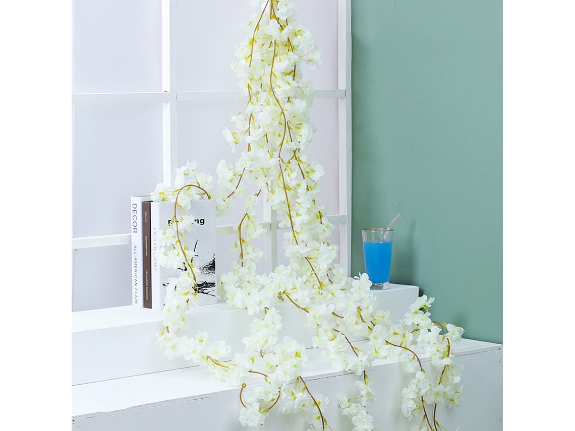 Guirnalda artificial de flores de cerezo blancas para decoración
