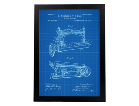 Póster NACNIC con Patente de Maquina de Coser. con Diseño de Patente Antigua