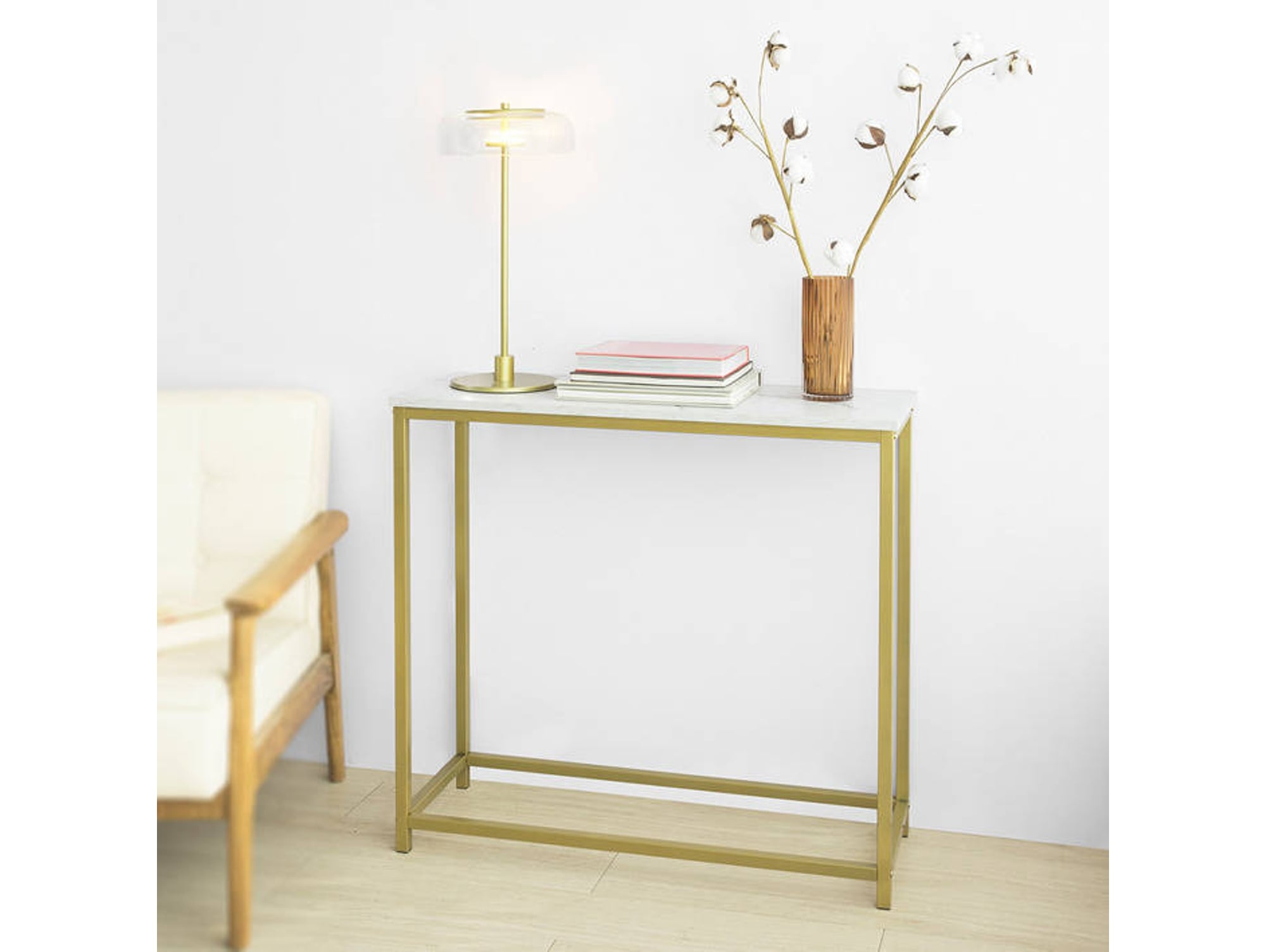 Mesa de Entrada SOBUY Blanco y Dorado (80x75x30cm)