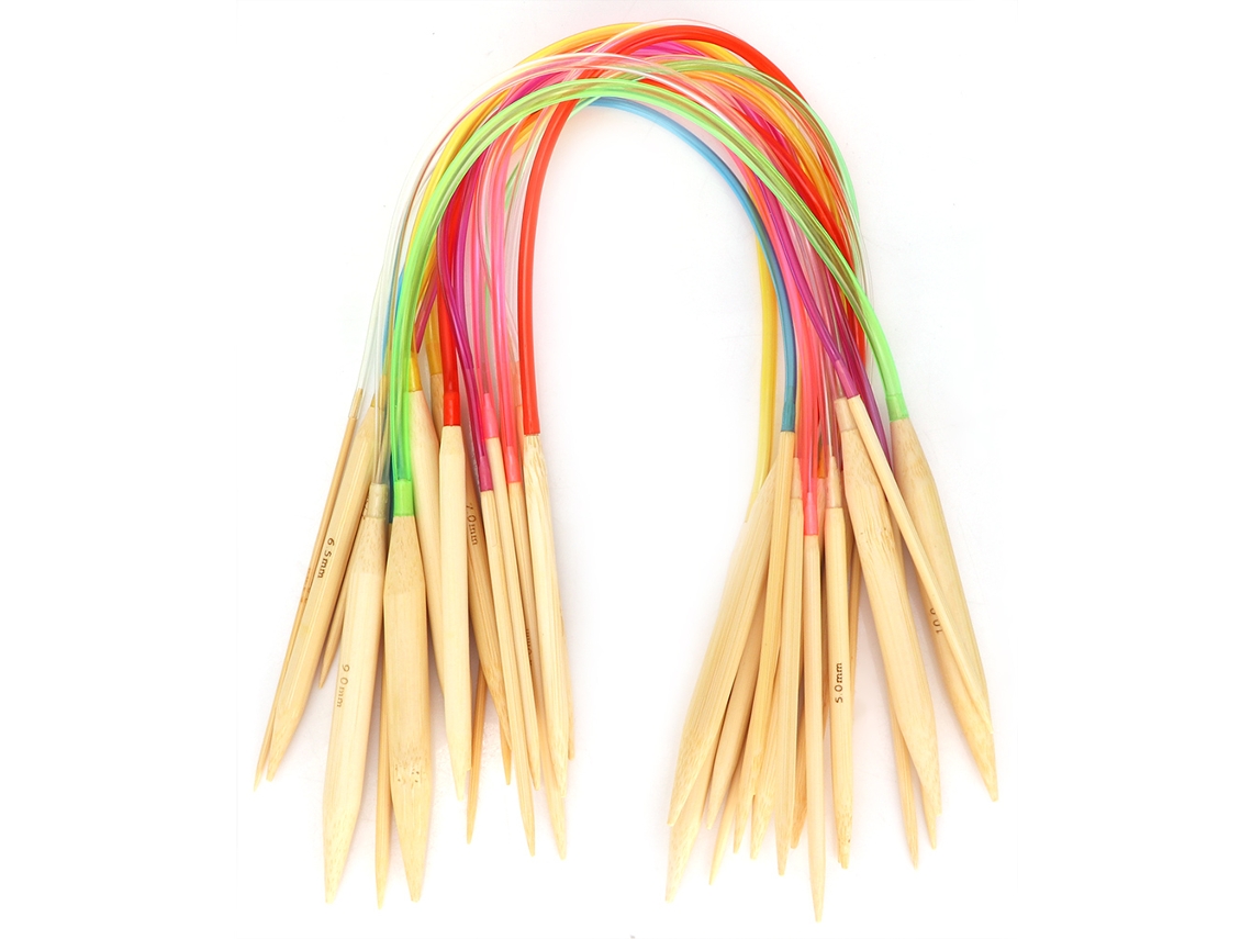 Agujas de bambú de doble anillo de 60 cm para tejer y hacer ganchillo.
