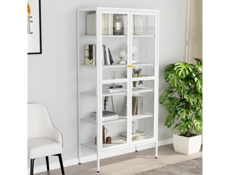 MAISON EXCLUSIVE - Vitrina de acero y vidrio templado blanca 90x40x180 cm