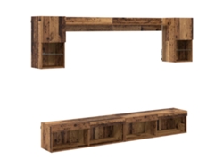 Muebles de TV LED de pared de 6 piezas, madera antigua, EXCLUSIVO DE MAISON