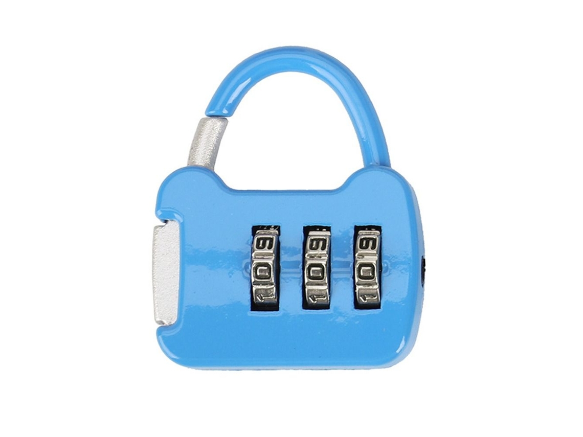 Candado portátil de tres dígitos para equipaje con cremallera y combinación. Mdug (azul)