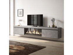 Mueble TV, Televisión, 267x45x35 cm, Para TV gran formato, Chimenea eléctrica XXL, Colgado, Suspendido, Cemento SKRAUT HOME