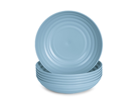 Juego de 6 Platos Plastic Forte Classic Hondos 19 cm Reutilizables. Ideal Fiestas. Azul