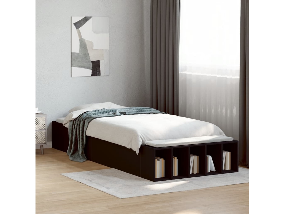 Estructura De Cama Madera De Ingeniería Negra 75x190 Cm