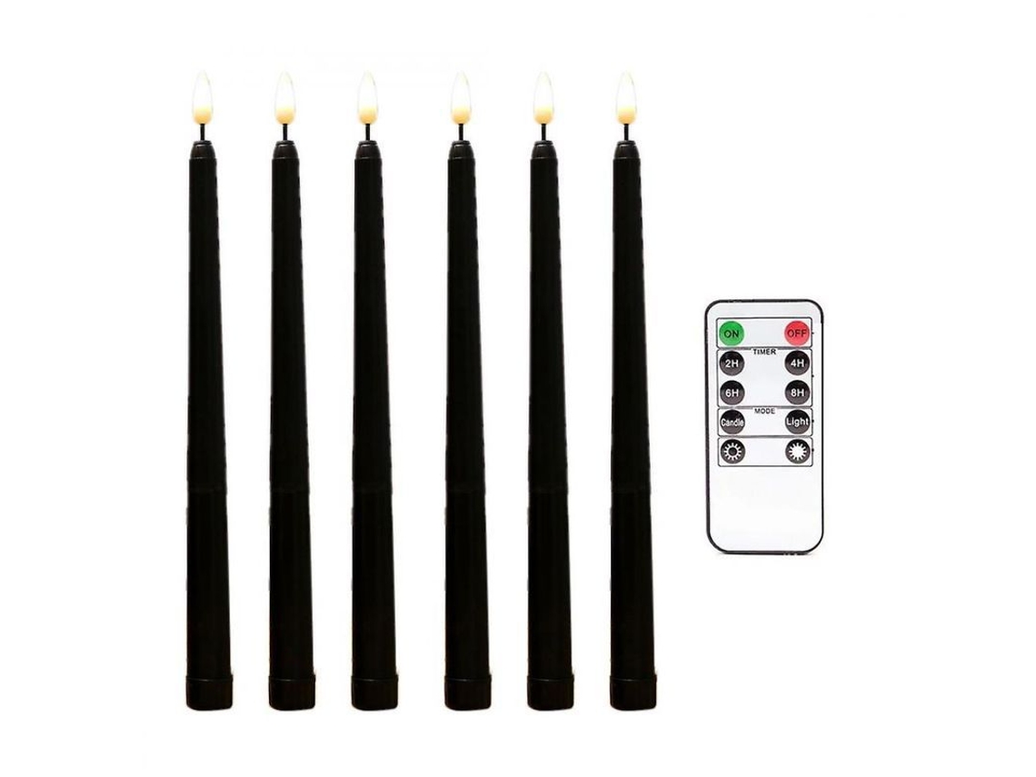 2026-6 Velas Taper Negras Sin Llama Con Control Remoto Y Temporizador Led Operadas Por Baterías Yxu Negro