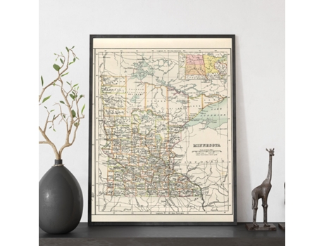 NACNIC Pósters Geográficos En Estilo Vintage Mapa De Minnesota Ilustraciones De Antiguos Mapamundis En Tonos Sepia Tamaño A3, Con Marco Color Mader...