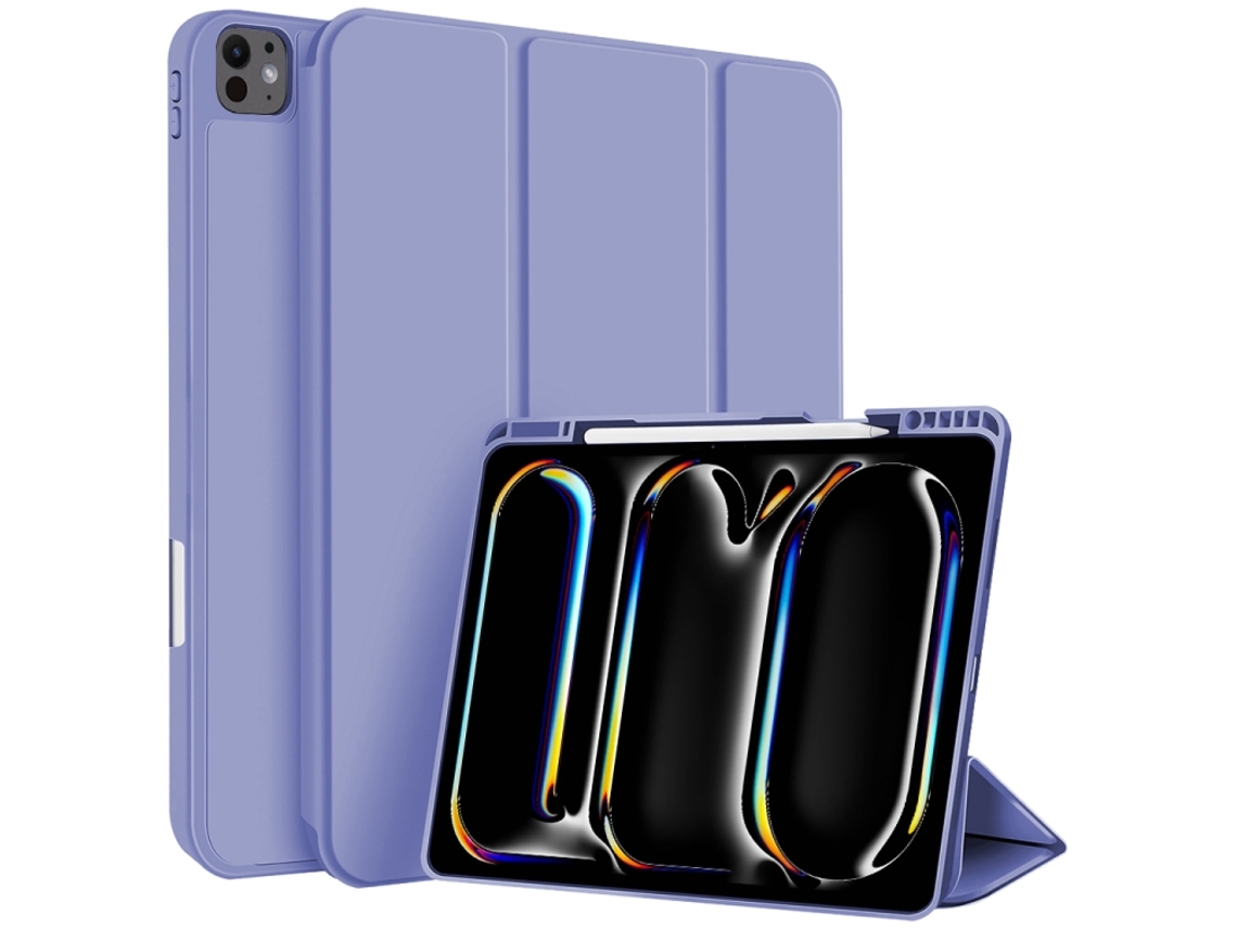 Capa Para Ipad Air 2 9.7 Polegadas Com Ranhura Para Caneta Em 3 Dobras Roxo Lavanda