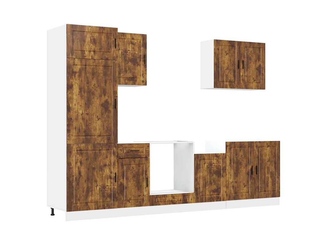 Maison Exclusive - Conjunto De Armarios De Cocina "porto" De 7 Piezas De Madera De Ingeniería De Roble Ahumado