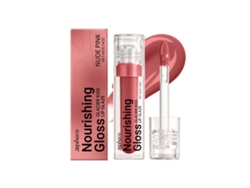 Brillo labial hidratante en tono rosa nude.