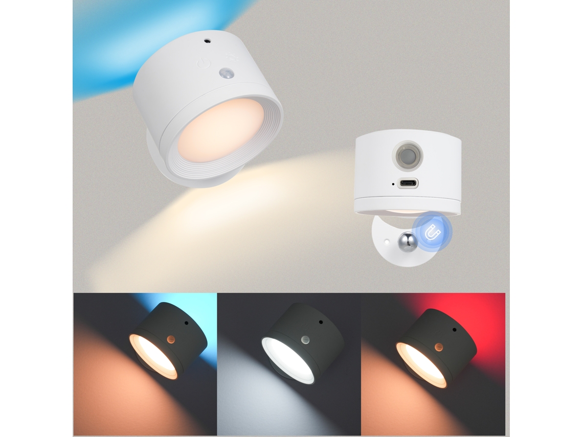 2026-lámpara De Pared Con Succión Magnética Rgb Cambio De Color 3 Temperaturas Regulable Sensor De Movimiento Control Táctil Y Remoto