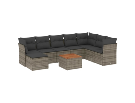 Conjunto 9 de muebles de jardín VIDAXL y cojines ratán sintético gris