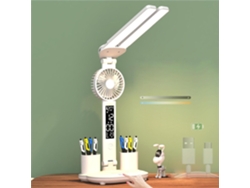 MEOIRUERY Lámpara de escritorio LED con ventilador, lámpara de mesa plegable ajustable con brazo oscilante doble, iluminación con control táctil y atenuación co
