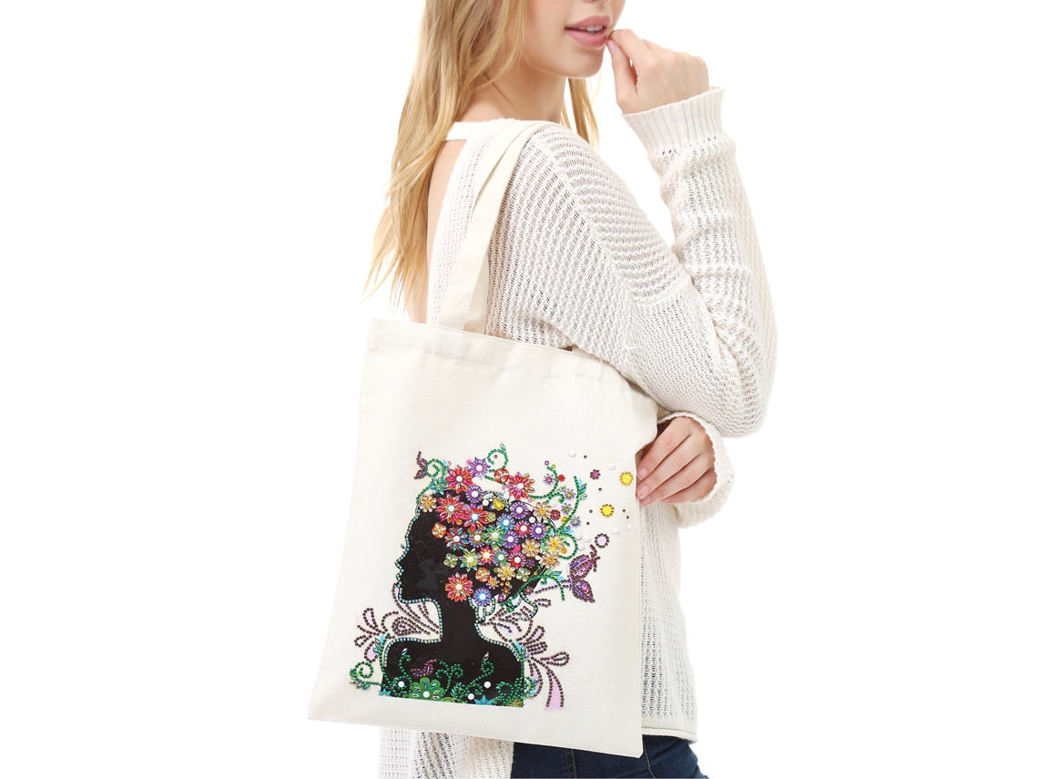 Bolsa De Lona Reutilizable Con Pintura De Diamantes Para La Escuela, Picnics, Viajes O Como Regalo (bb024)