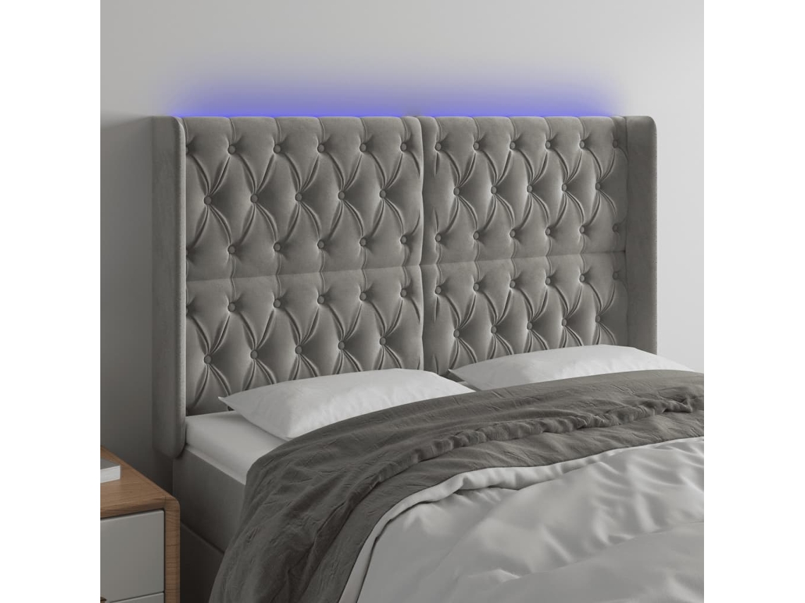Cabecero Con Led De Terciopelo Gris Claro 163x16x118/128 Cm