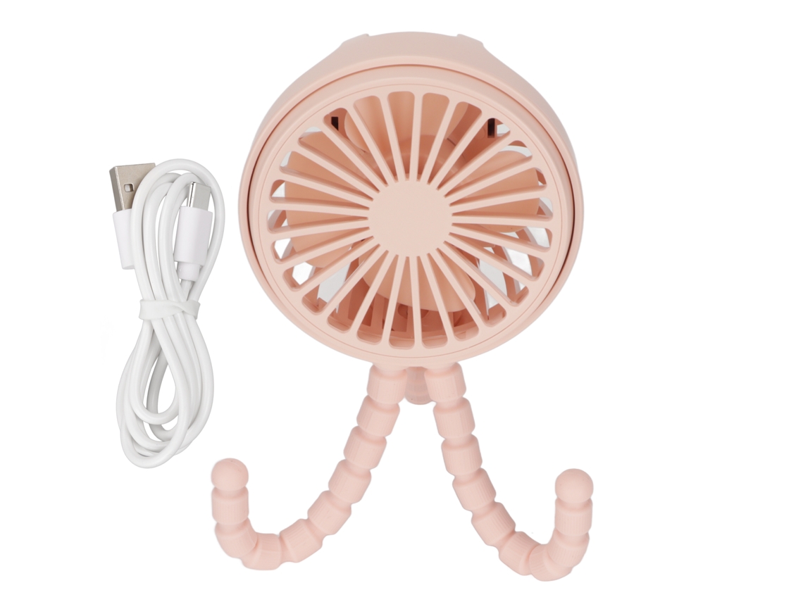 Mini Ventilador Portátil Con Trípode Flexible, 3 Velocidades, Recargable, 360°, Rosa