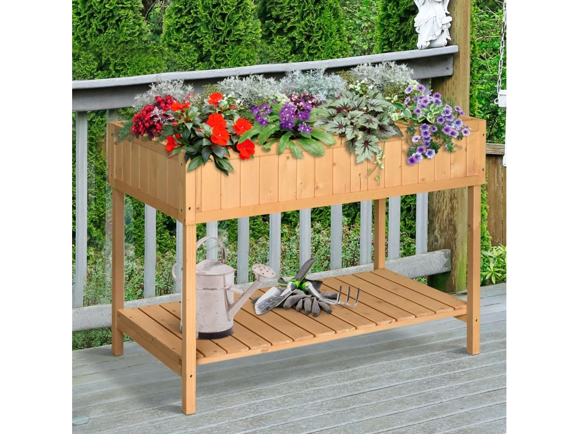 Jardinera elevada de 8 compartimentos con sistema de drenaje, madera maciza de cedro, madera natural, 110 x 46 x 76 cm