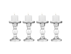 4 Portavelas De Cristal, Base Redonda, Estables, Para Candelabros Y Velas Pequeñas, 8x8,5x11,5 Cm