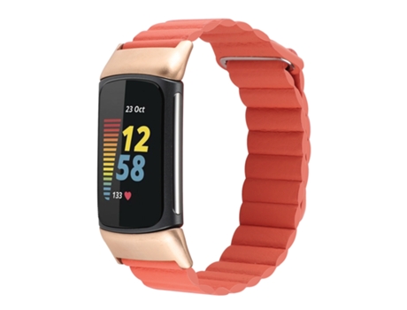 Correa de reloj inteligente para Fitbit Charge 5 de cuero con bucle magnético (naranja)
