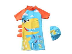 Traje de baño UV para niño, dinosaurio azul, manga corta