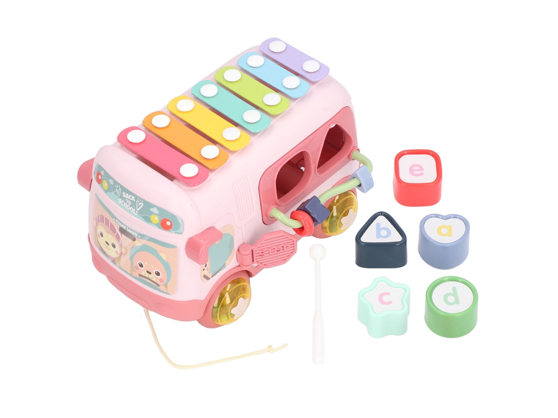 Autobús Musical Multifuncional Con Xilófono Y Bloques De Letras Para Niños De 1 A 3 Años, Rojo.