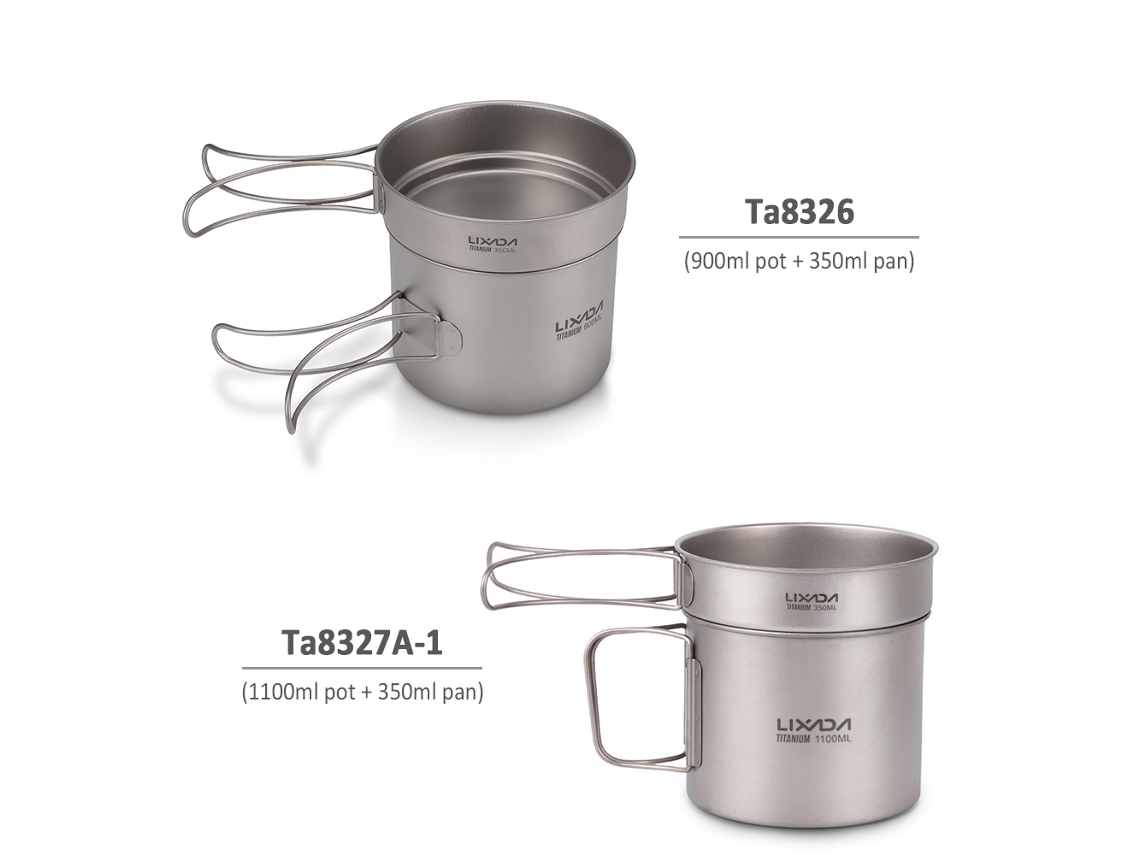 Juego De Utensilios De Cocina Ultraligeros De Titanio Para Camping, 1100 Ml Y 350 Ml, Con Asas Plegables, Cocina Para Exteriores.
